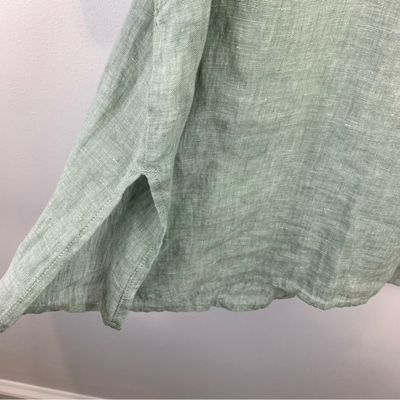Tahari 100% Linen Green Lagenlook Shirt Size 1X Tab Sleeves - Picture 5 of 12